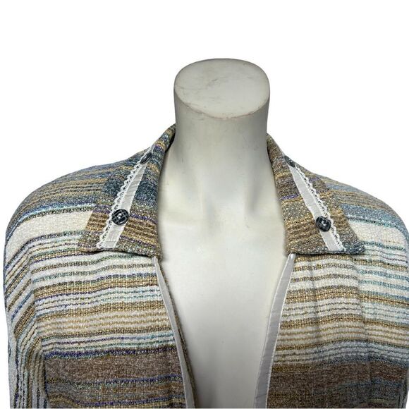 Vintage Silk Yak Magik Decoration Striped Jacket Light Open Coat Blazer Pockets - Picture 2 of 11